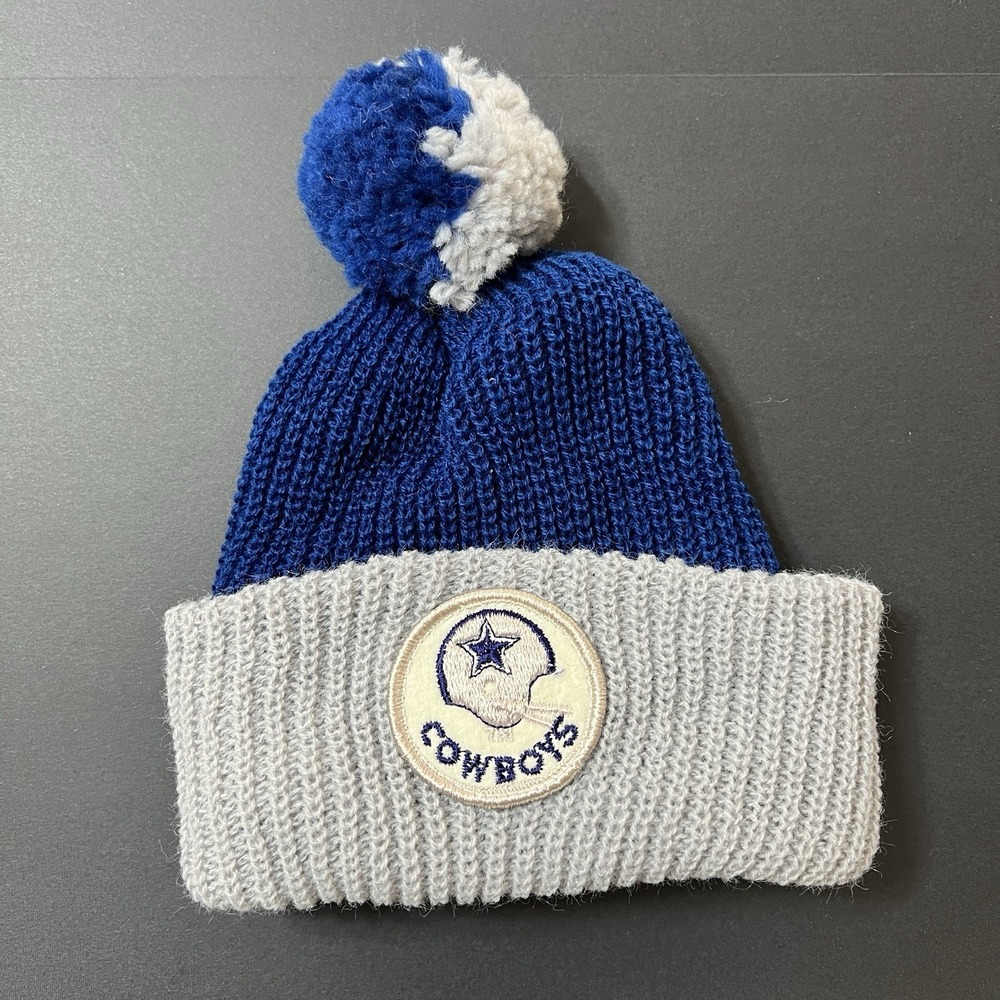Vintage Dallas Cowboys 80s Knit Winter Hat Pom Beanie NFL‎ Ski Cap Youth Kids